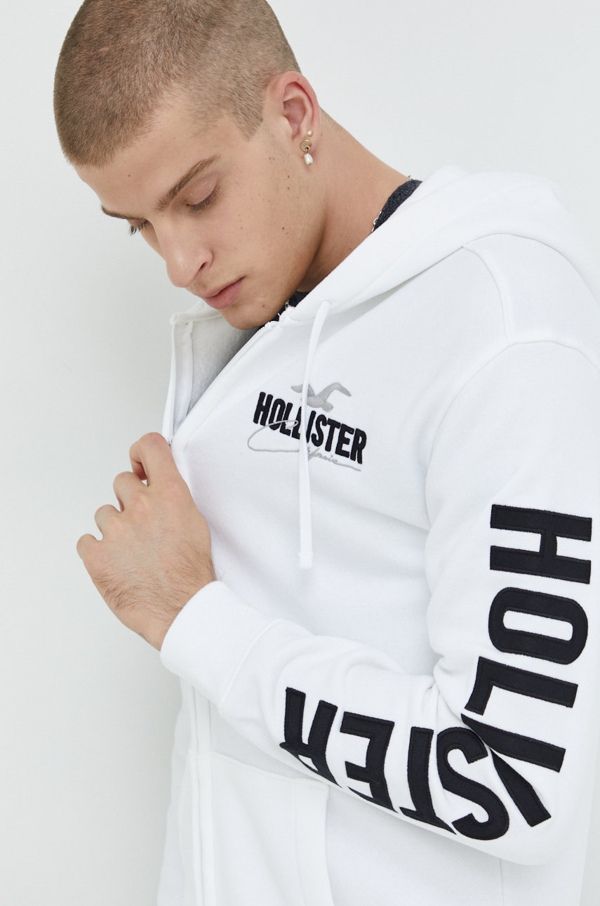 

Суичър Hollister Co. в бяло с качулка с апликация, Бял