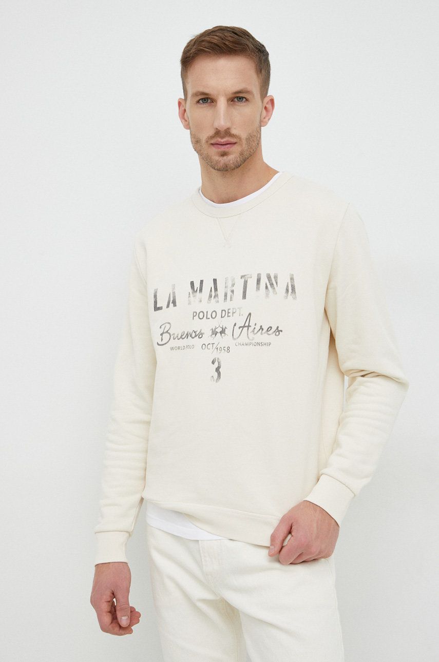 La Martina bluza bawełniana męska kolor beżowy z nadrukiem