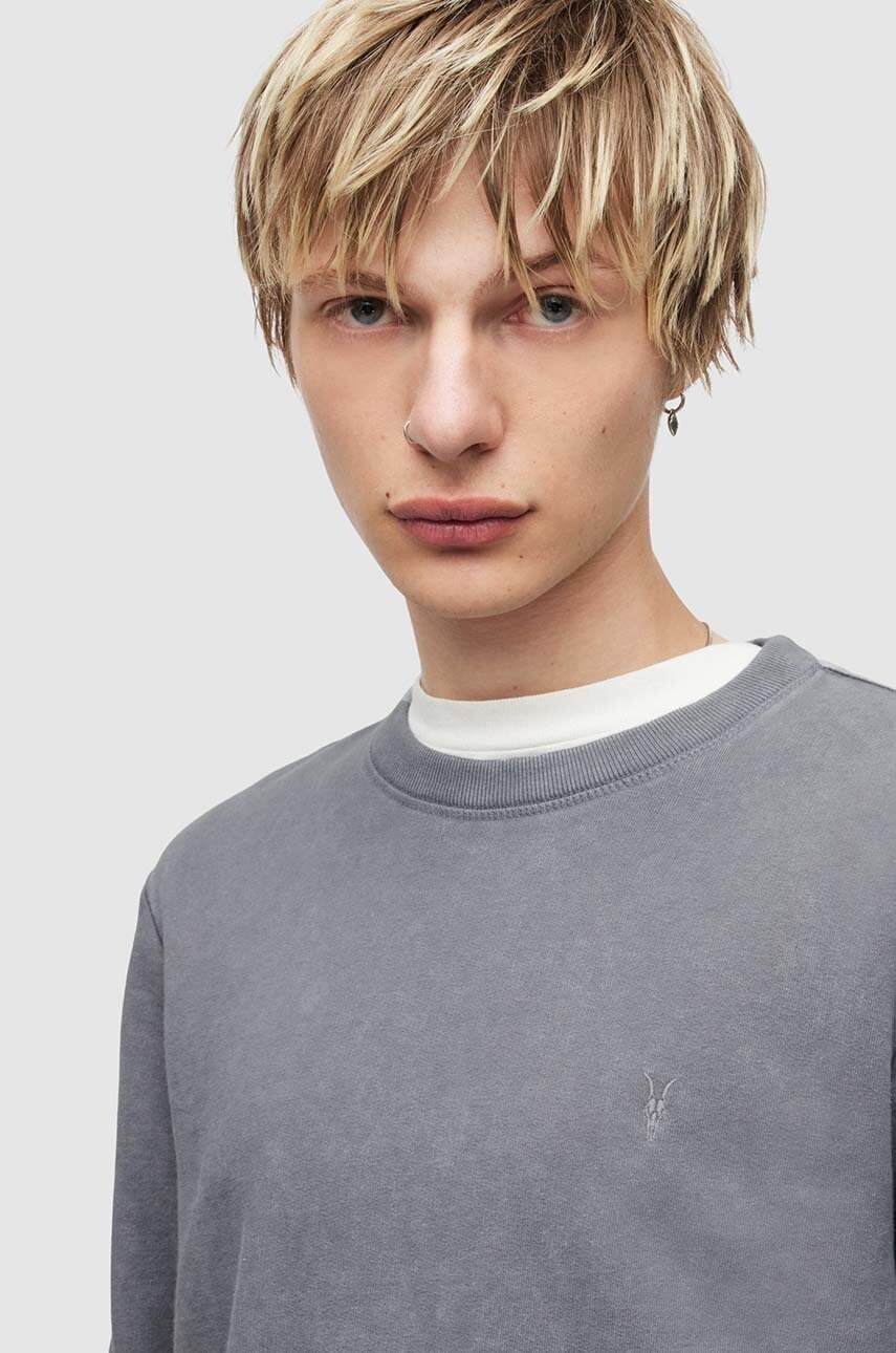 

Хлопковая кофта AllSaints мужская цвет серый однотонная