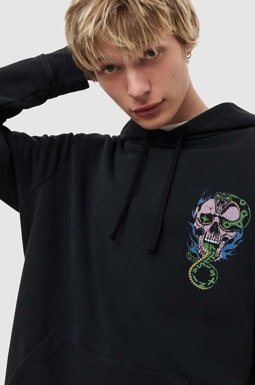 

Хлопковая кофта AllSaints мужская цвет чёрный с принтом