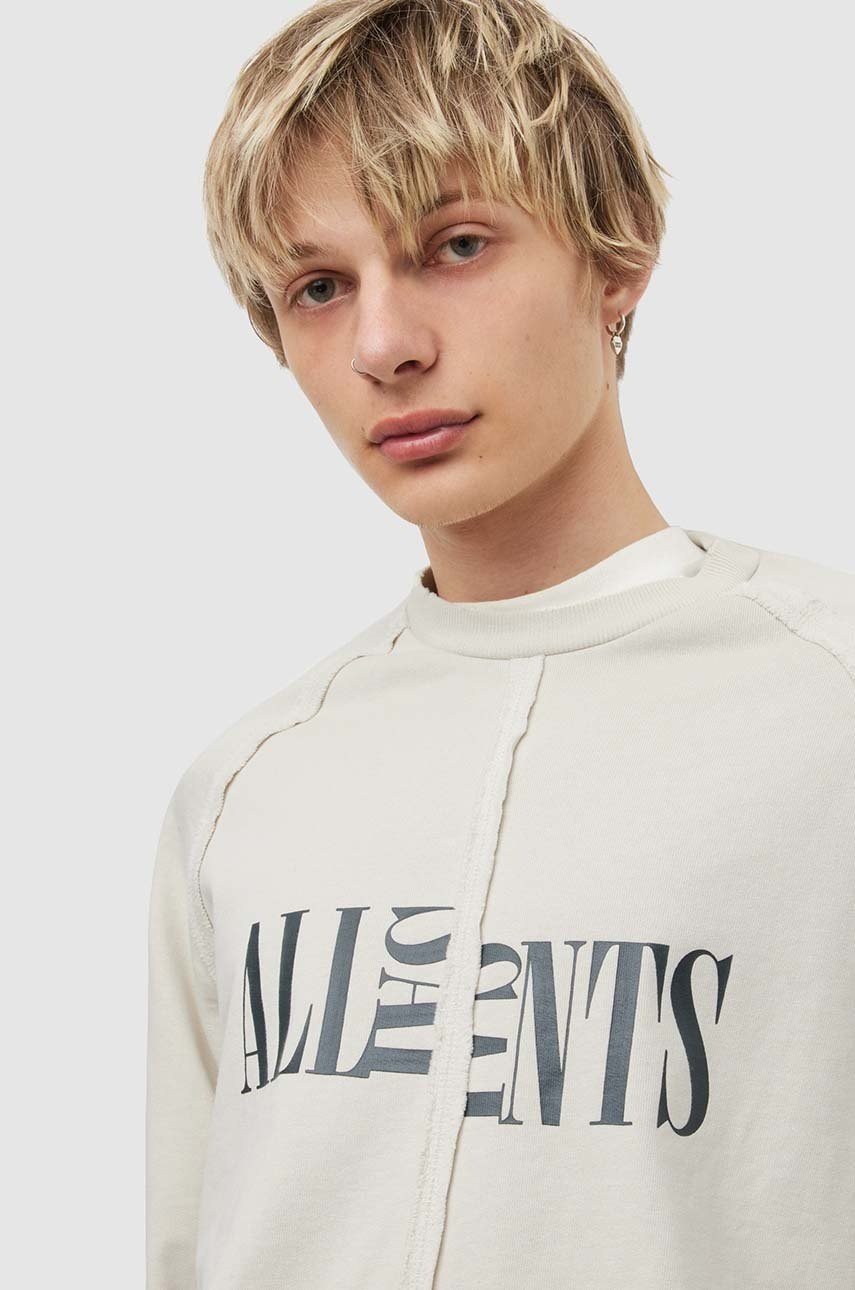 

Бавовняна кофта AllSaints чоловіча колір бежевий з принтом