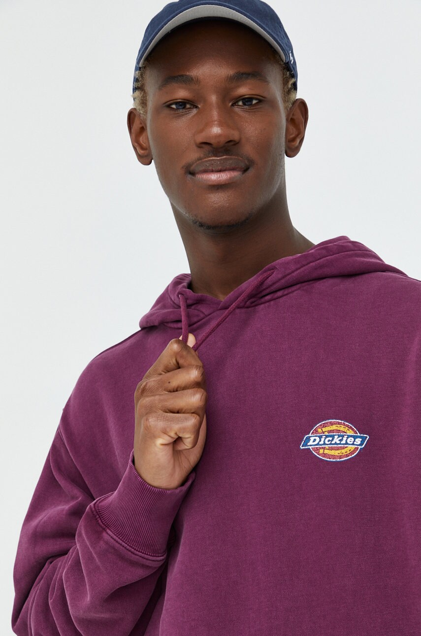 Dickies hanorac de bumbac barbati, culoarea violet, cu glugă, neted