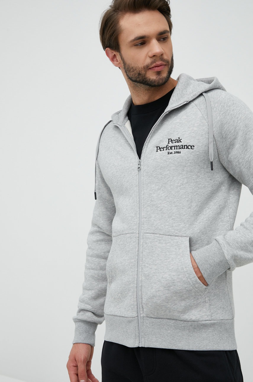 

Суичър Peak Performance Original в сиво с качулка с апликация, Сив