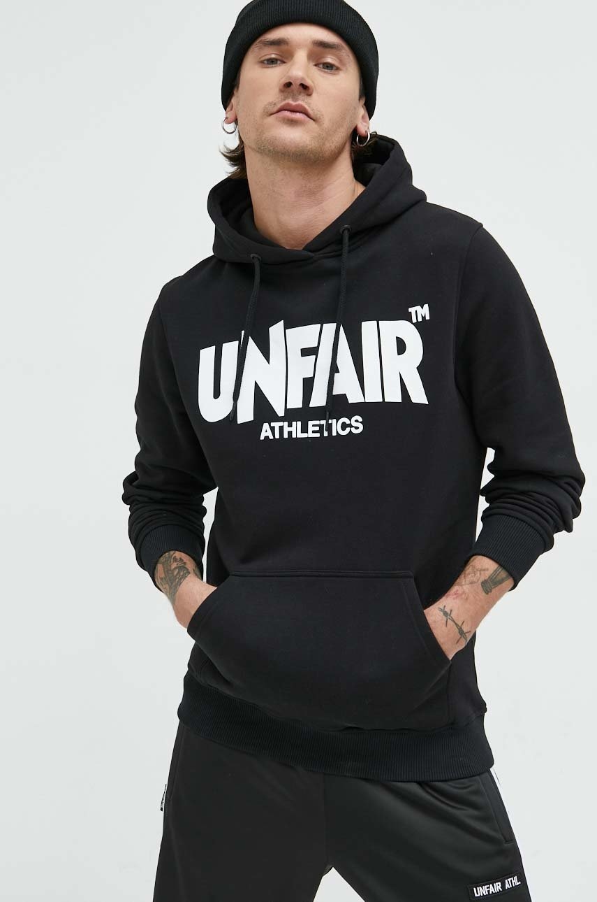 Unfair Athletics Hanorac De Bumbac Barbati, Culoarea Negru, Cu Gluga, Cu Imprimeu