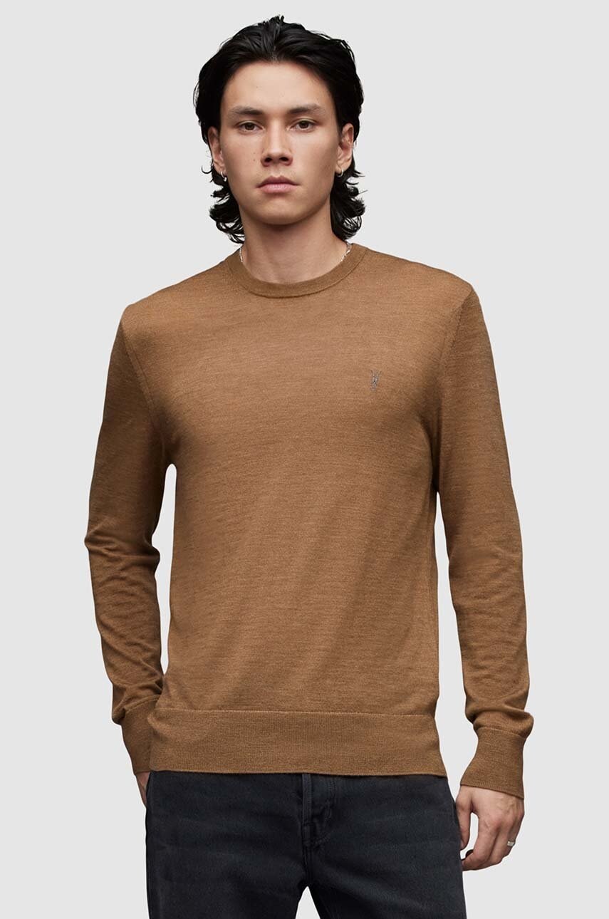 Allsaints pulover de lana barbati, culoarea maro, neted