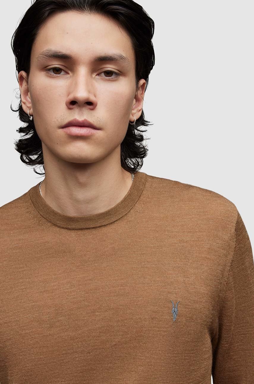 

Шерстяной свитер AllSaints мужская цвет коричневый однотонная