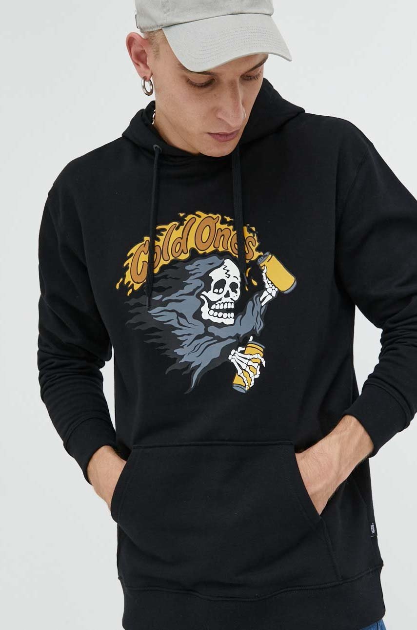 

Памучен суичър Vans в черно с качулка с принт, Черен
