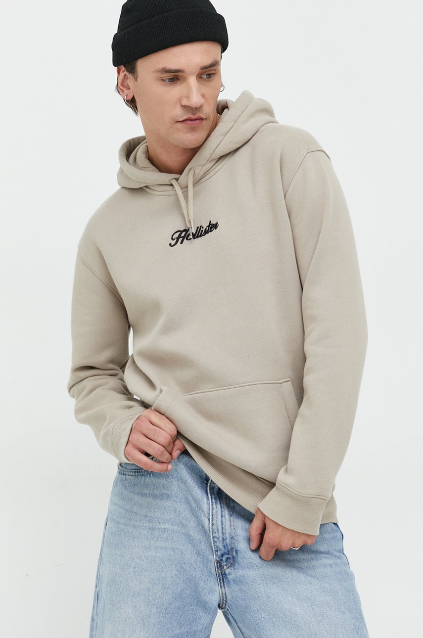 

Суичър Hollister Co. в бежово с качулка с изчистен дизайн, Бежов