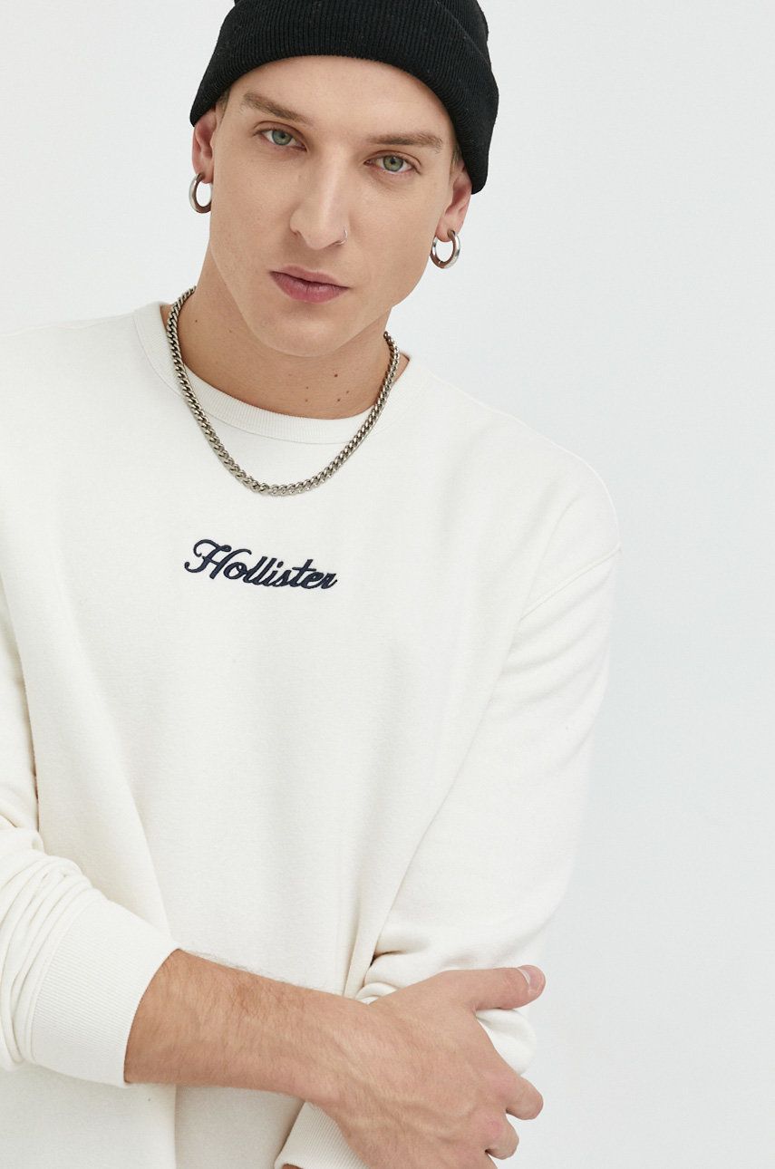 Hollister Co. bluza męska kolor biały z aplikacją
