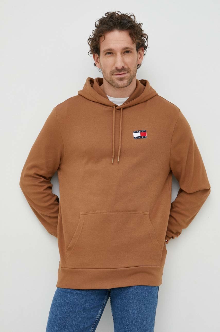 

Суичър Tommy Hilfiger в кафяво с качулка с апликация, Кафяв