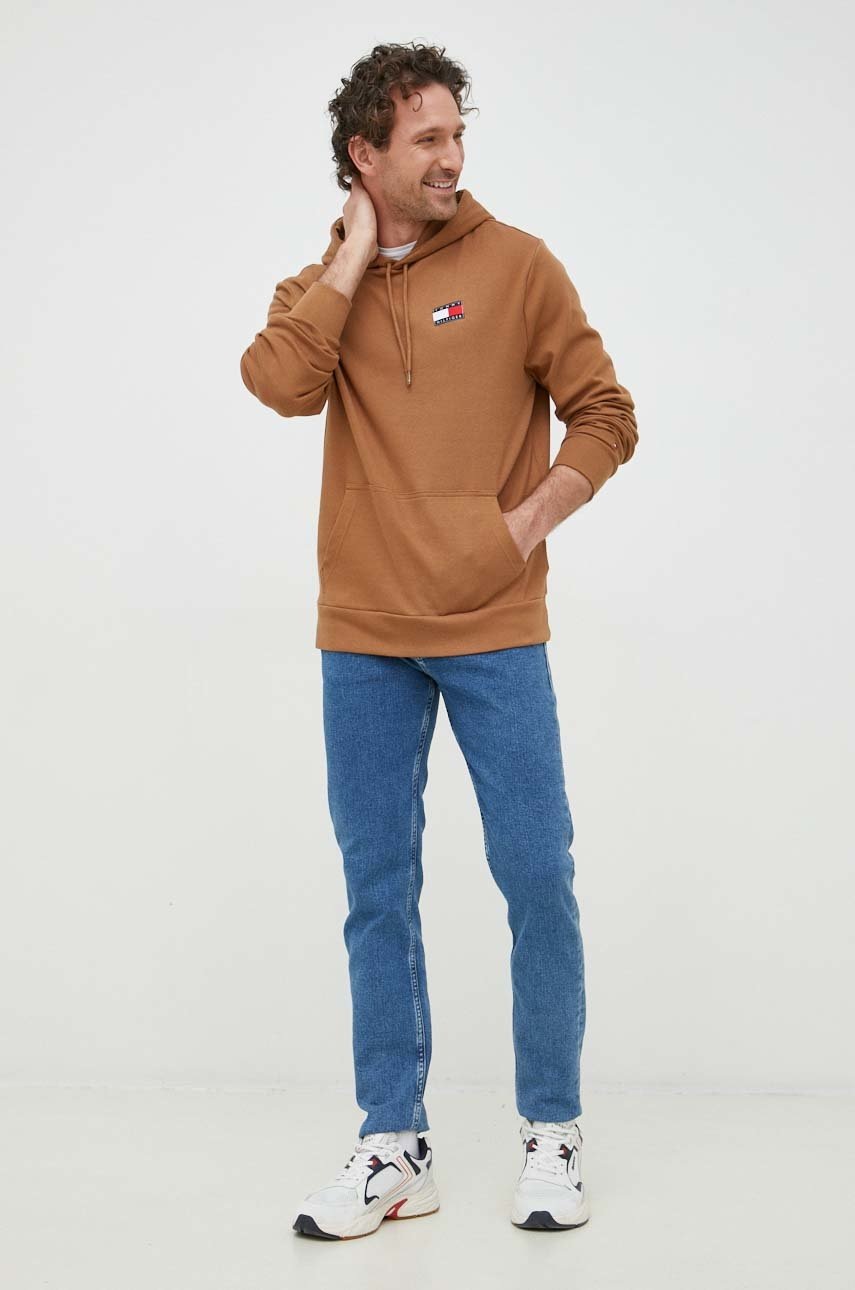 

Кофта Tommy Hilfiger мужская цвет коричневый с капюшоном с аппликацией