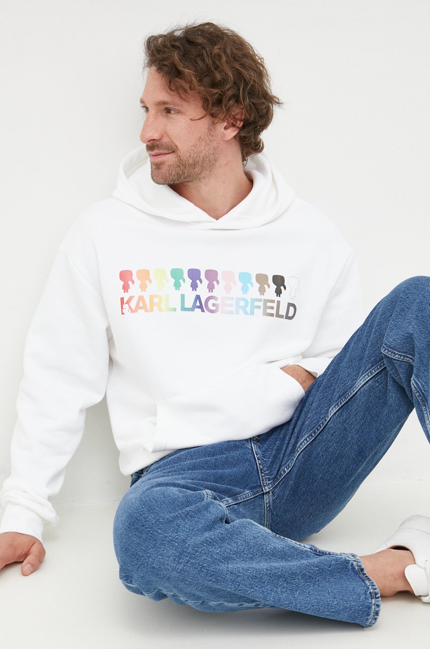 

Кофта Karl Lagerfeld колір білий з капюшоном з принтом