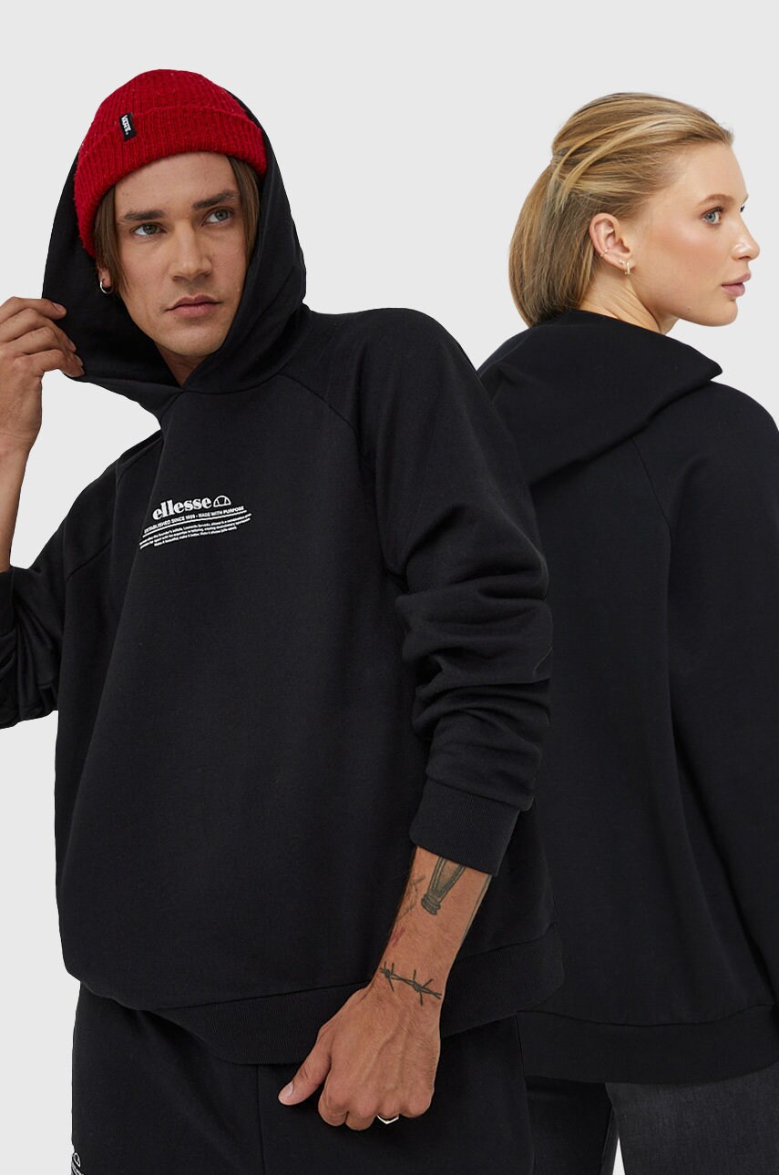 Ellesse hanorac de bumbac culoarea negru, cu imprimeu