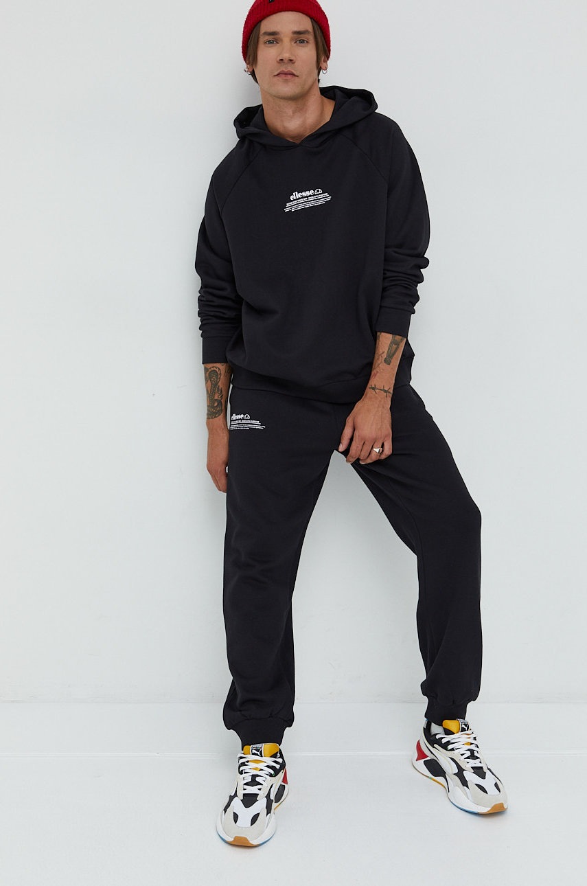 

Бавовняна кофта Ellesse колір чорний з принтом