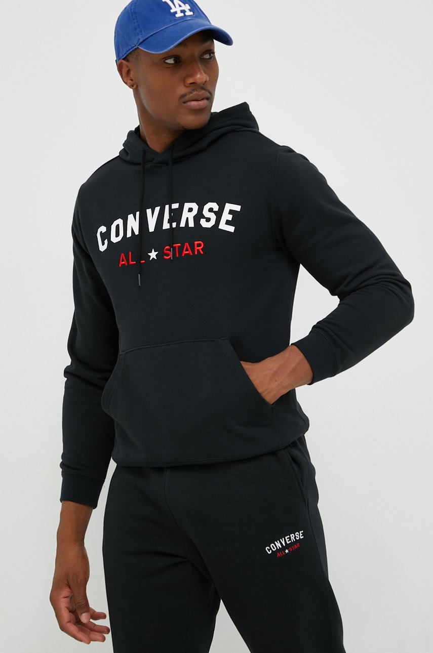 

Суичър Converse в черно с качулка с принт, Черен
