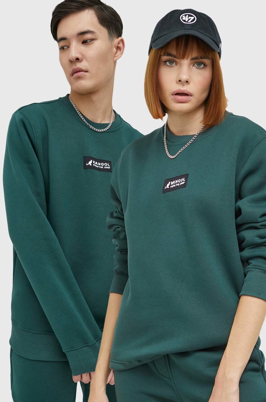 Kangol bluza unisex, culoarea verde, cu imprimeu