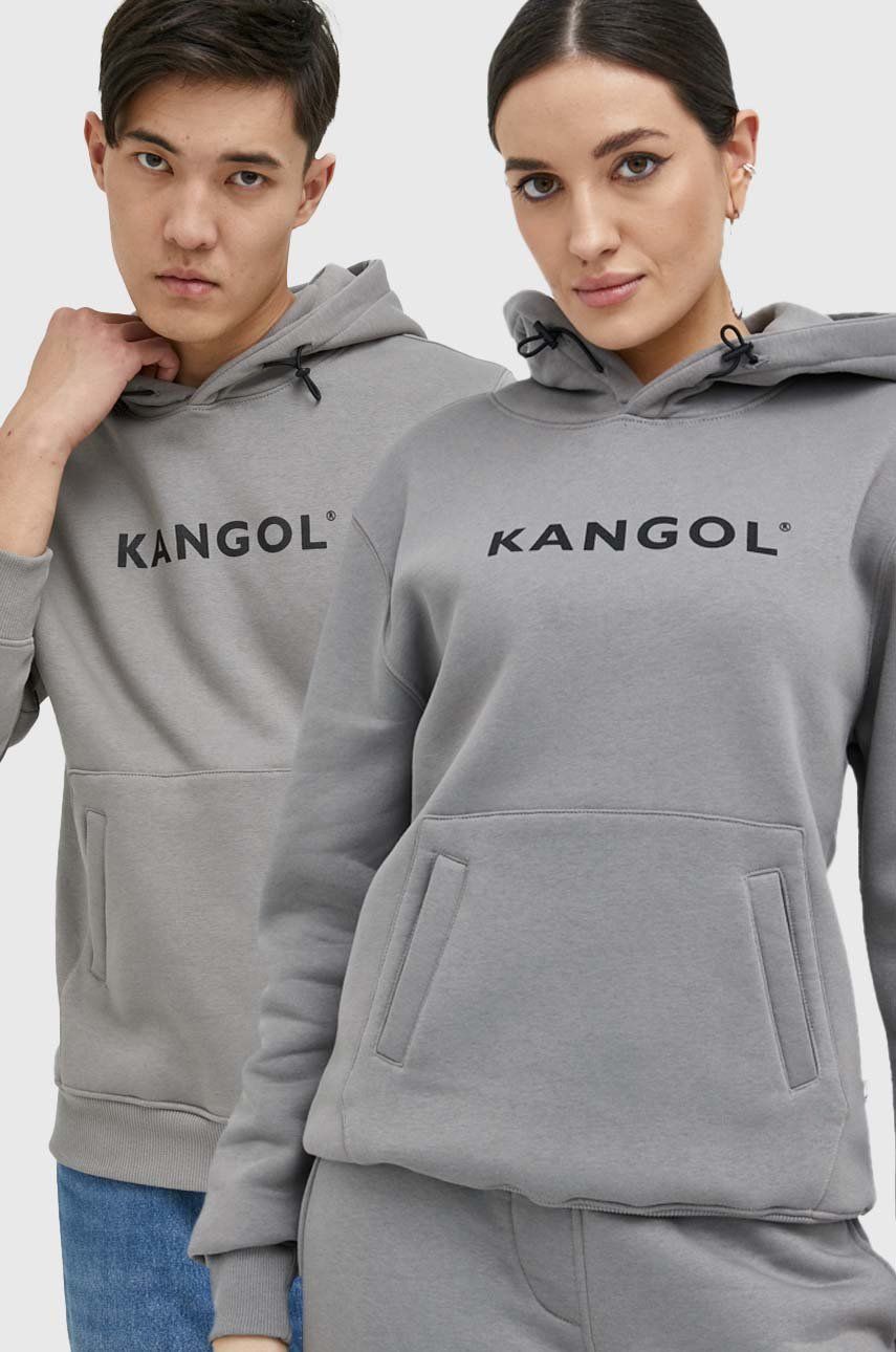 Kangol bluza unisex, culoarea gri, cu glugă, cu imprimeu