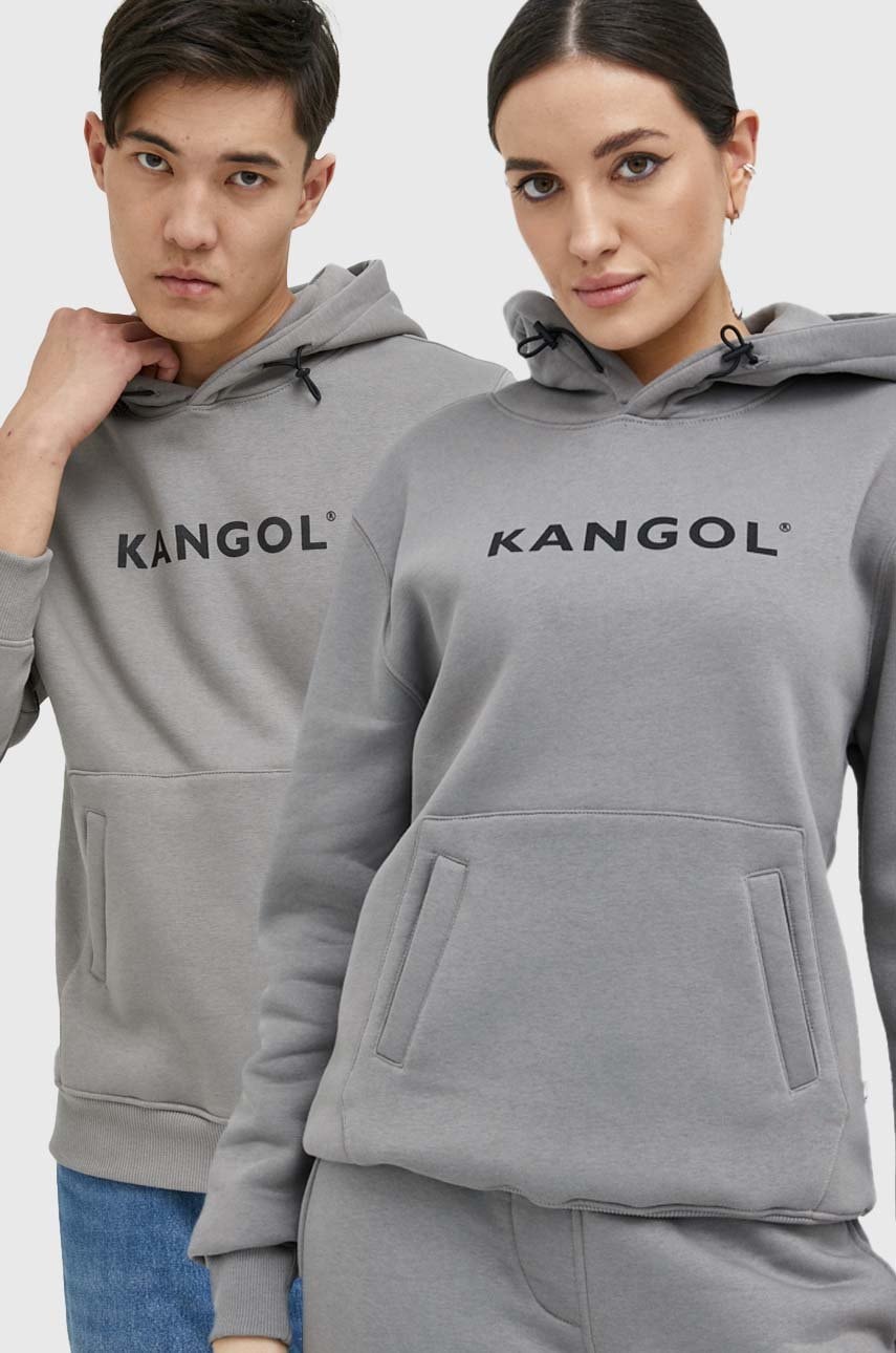 Kangol Bluza Unisex, Culoarea Gri, Cu Gluga, Cu Imprimeu