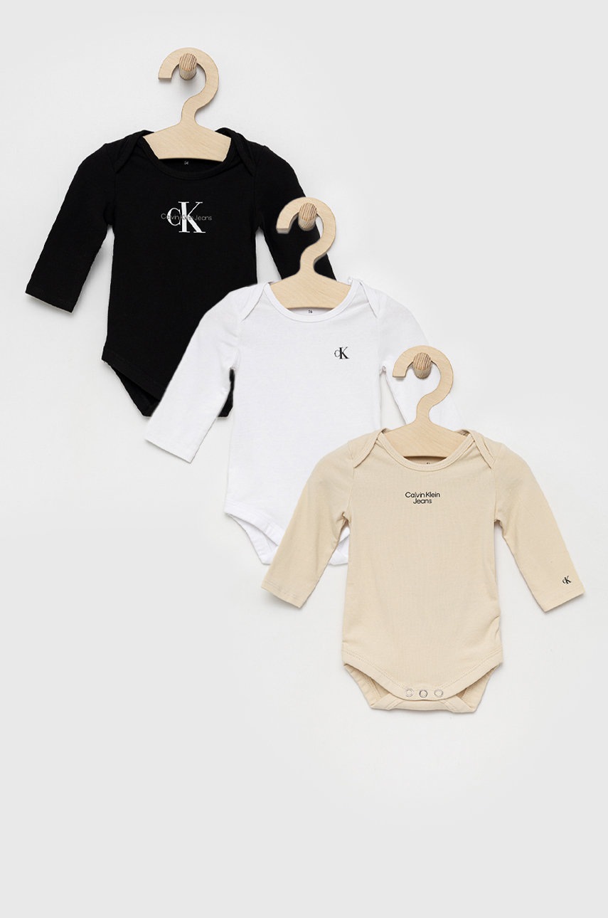 

Бебешко боди Calvin Klein Jeans (3 чифта) в черно, Черен