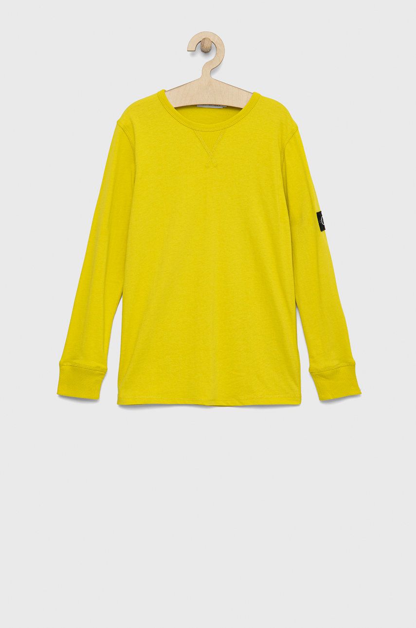 Calvin Klein Jeans longsleeve bawełniany dziecięcy IB0IB01469.9BYY kolor żółty gładki
