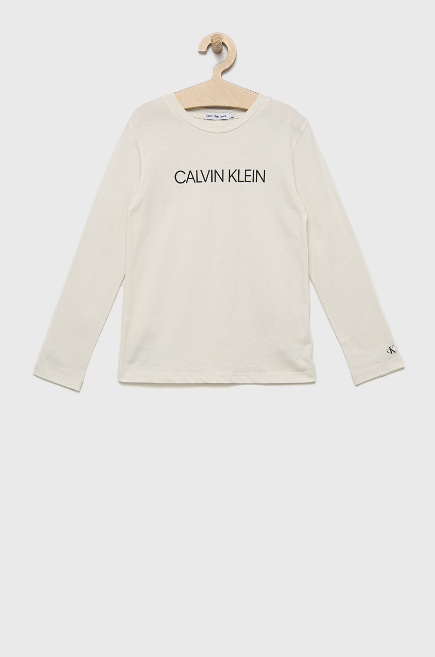 

Детска блуза с дълги ръкави Calvin Klein Jeans в бяло с принт, Бял