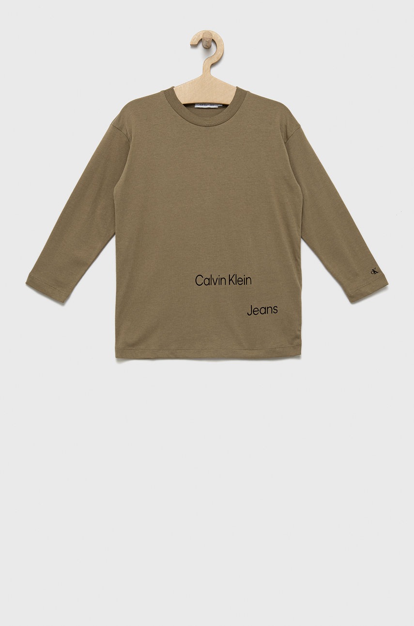 

Детска блуза с дълги ръкави Calvin Klein Jeans в зелено с принт, Зелен