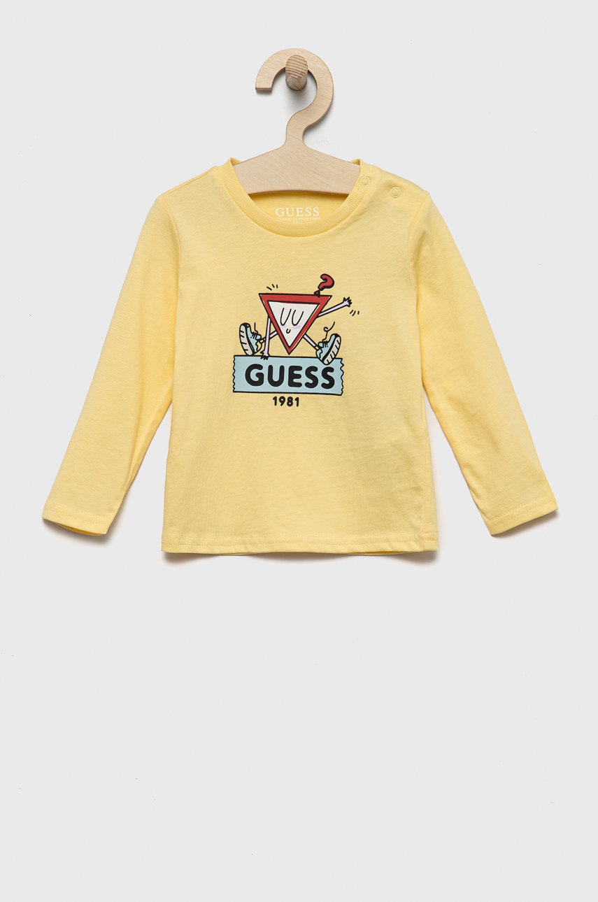 

Детска блуза с дълги ръкави Guess в жълто с принт, Жълт