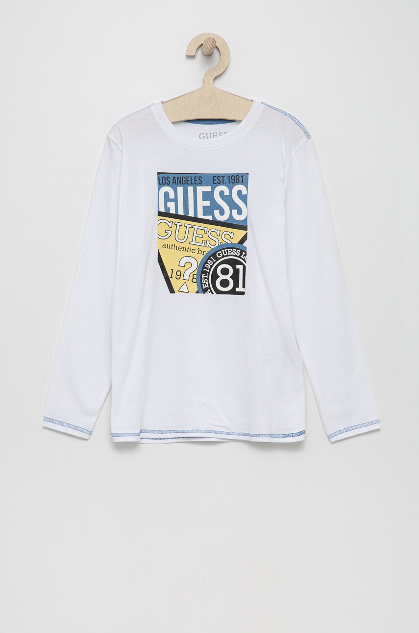 

Детска блуза с дълги ръкави Guess в бяло с принт, Бял