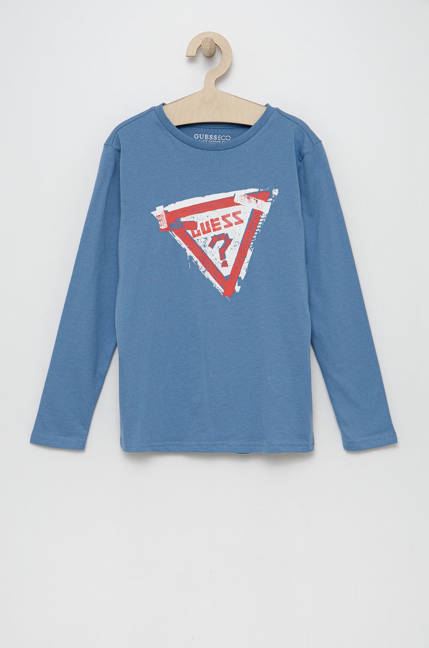 

Детска блуза с дълги ръкави Guess с принт, Син