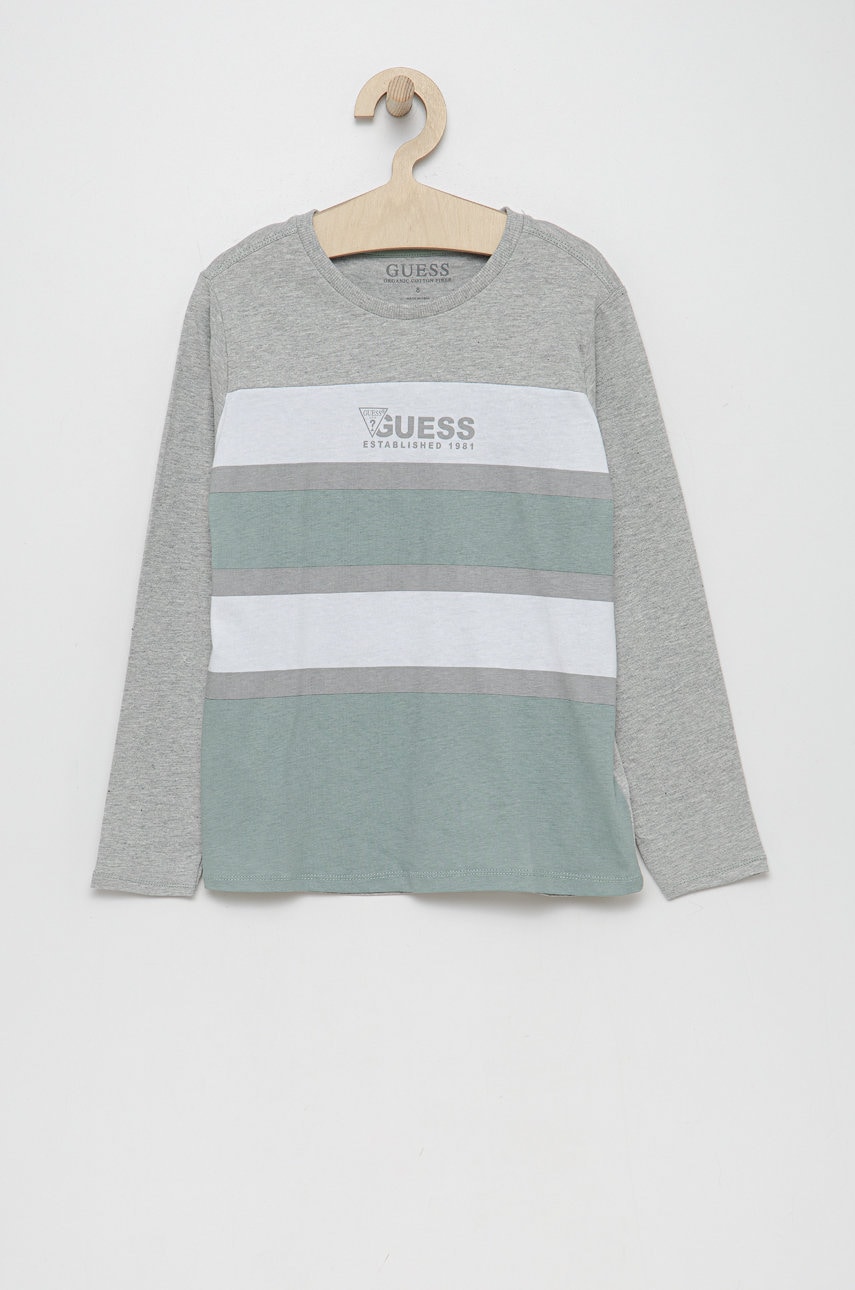 Хлопковый детский лонгслив Guess цвет бирюзовый однотонный Хлопковый детский лонгслив Guess цвет бирюзовый однотонный