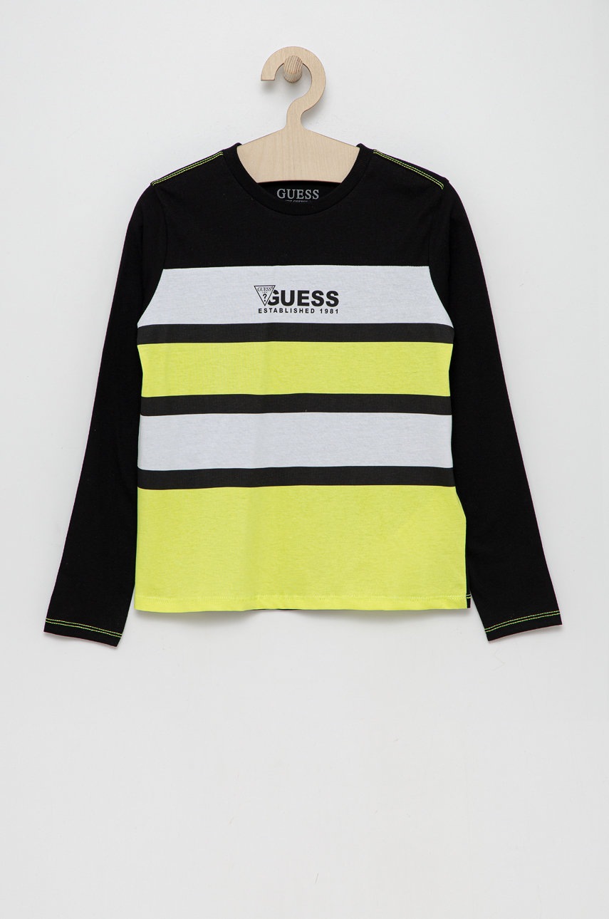 

Детска блуза с дълги ръкави Guess в черно с изчистен дизайн, Черен