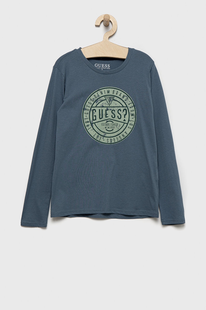 

Детска блуза с дълги ръкави Guess с принт, Син