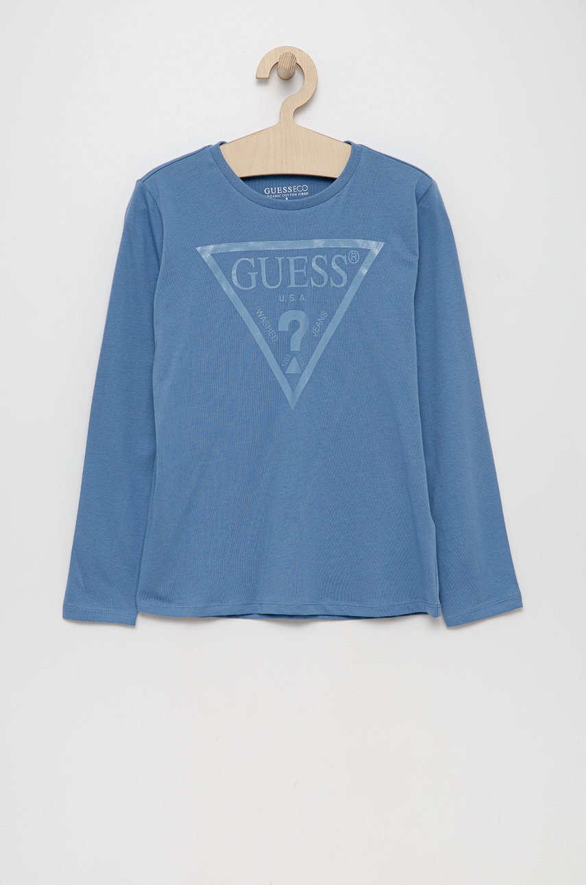 

Детска блуза с дълги ръкави Guess с принт, Син