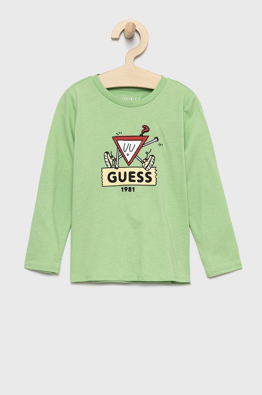 

Детска блуза с дълги ръкави Guess в зелено с принт, Зелен