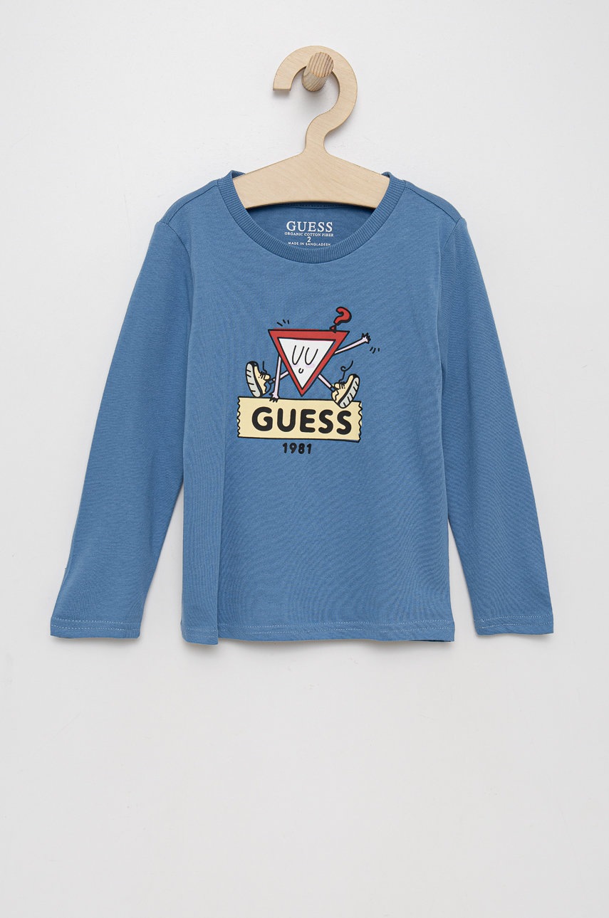

Детска блуза с дълги ръкави Guess с принт, Син