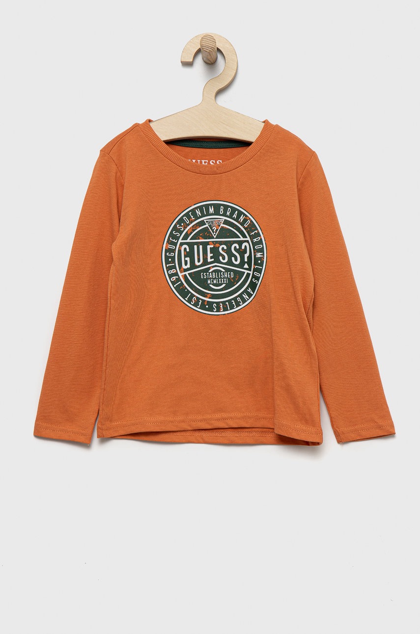 

Детска блуза с дълги ръкави Guess в оранжево с принт, Оранжев