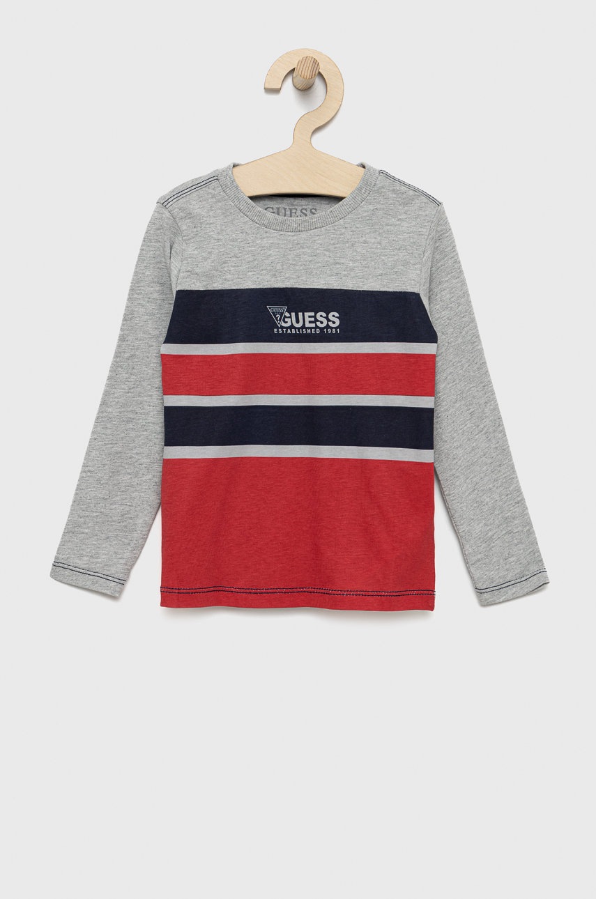 

Детска блуза с дълги ръкави Guess в сиво с изчистен дизайн, Сив