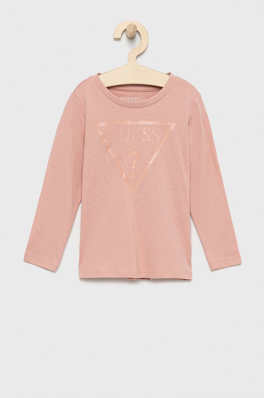 

Детска блуза с дълги ръкави Guess в розово с принт, Розов