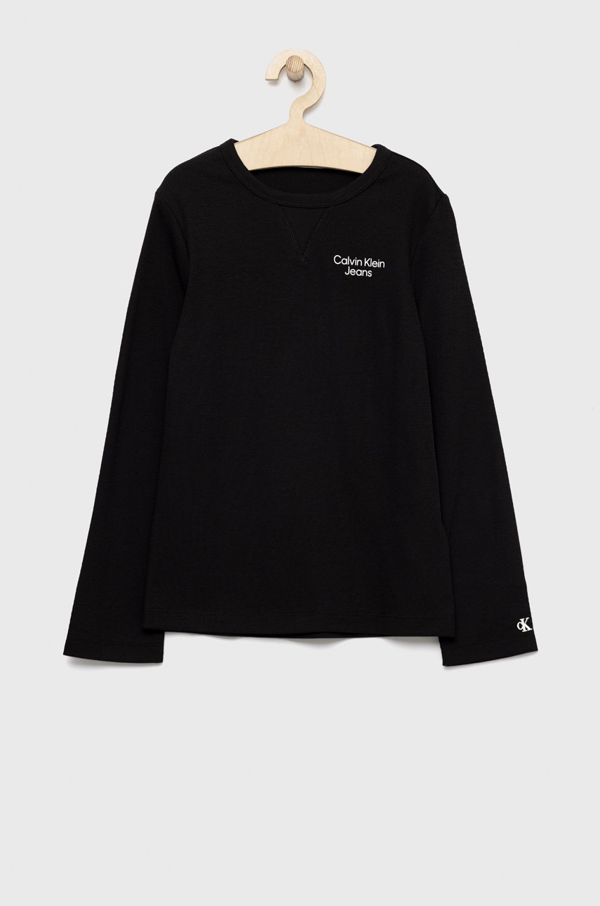

Детска блуза с дълги ръкави Calvin Klein Jeans в черно с изчистен дизайн, Черен