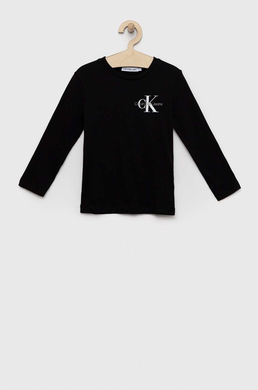 

Детска блуза с дълги ръкави Calvin Klein Jeans в черно с изчистен дизайн, Черен