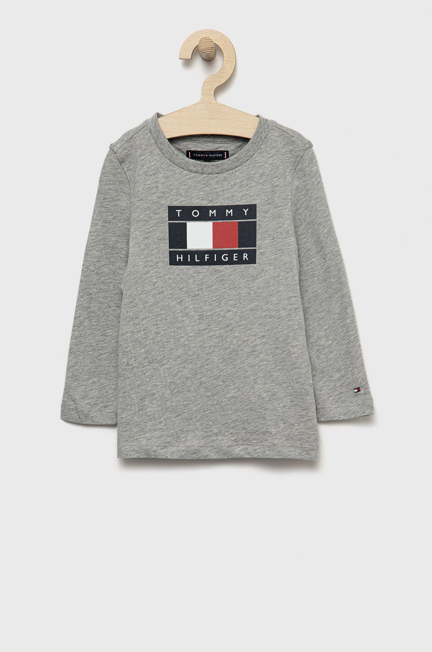 

Детска блуза с дълги ръкави Tommy Hilfiger в сиво с принт, Сив