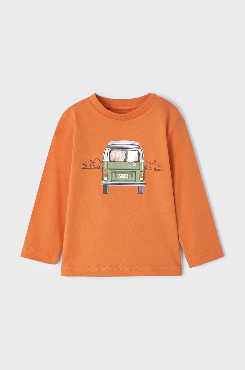 Дитячий бавовняний лонгслів Mayoral колір помаранчевий з принтом