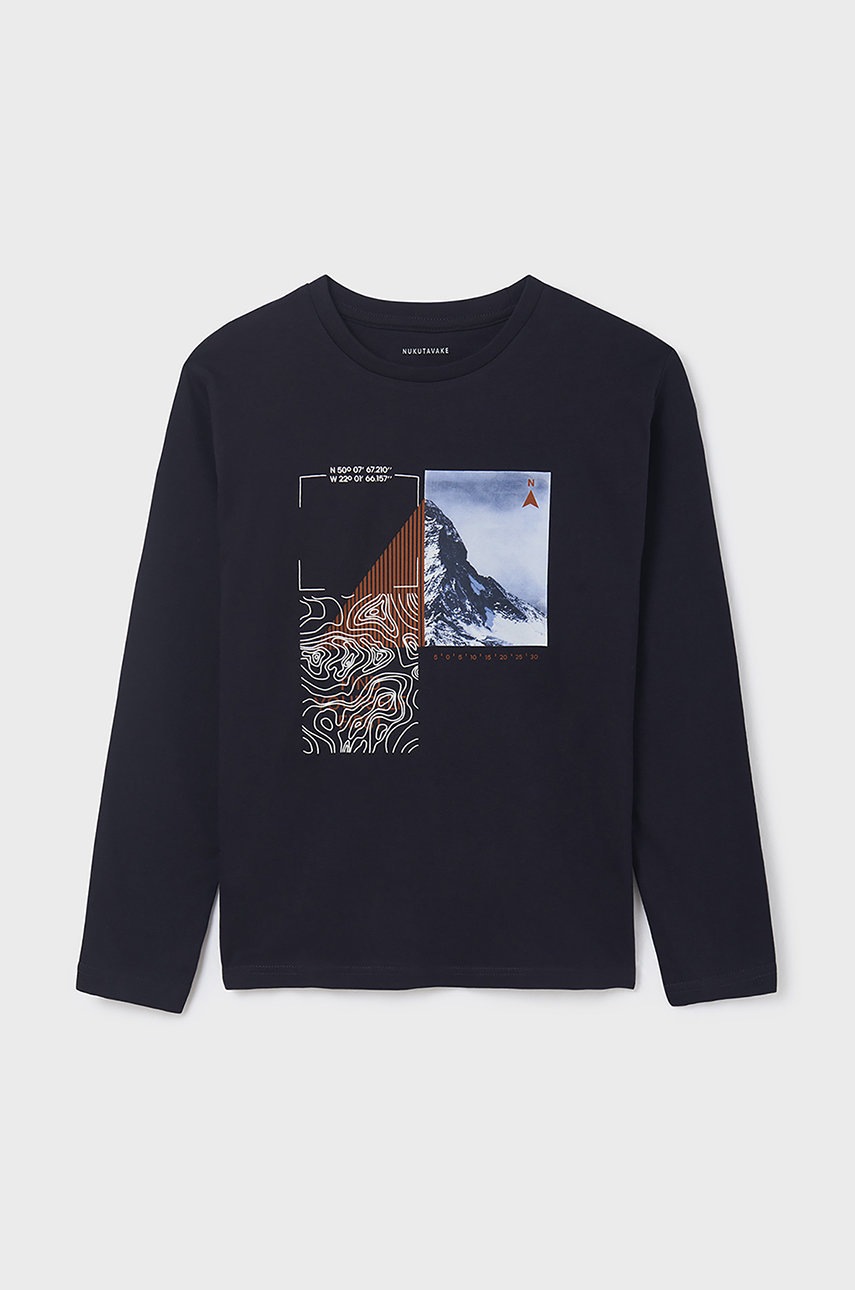 

Детска блуза с дълги ръкави Mayoral в тъмносиньо с принт, Тъмносин