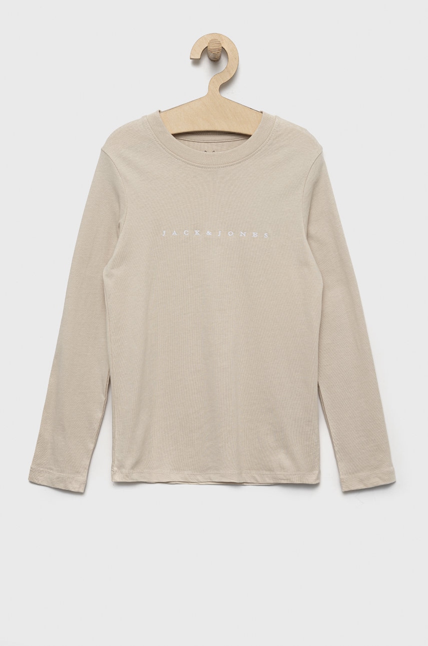 Jack & jones longsleeve din bumbac pentru copii culoarea bej, cu imprimeu