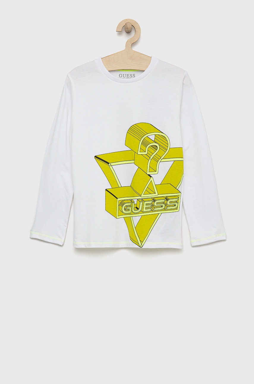 

Детска блуза с дълги ръкави Guess в бяло с принт, Бял