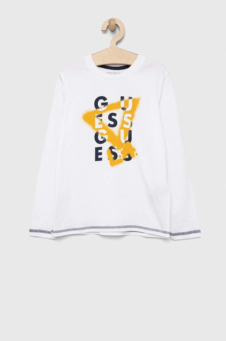 

Детска блуза с дълги ръкави Guess в бяло с принт, Бял