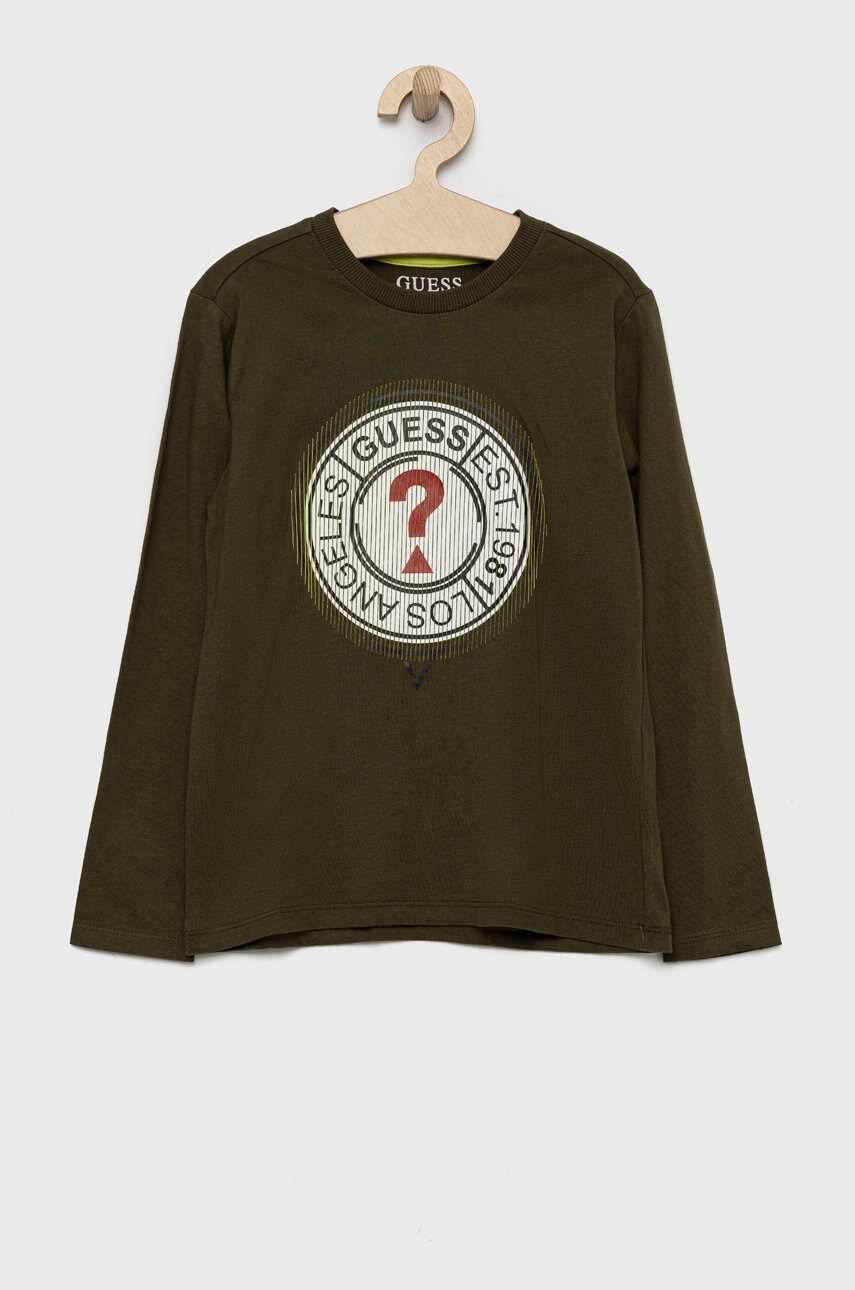 

Детска блуза с дълги ръкави Guess в зелено с апликация, Зелен