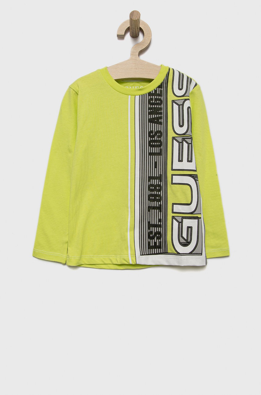 

Детска блуза с дълги ръкави Guess в жълто с принт, Жълт