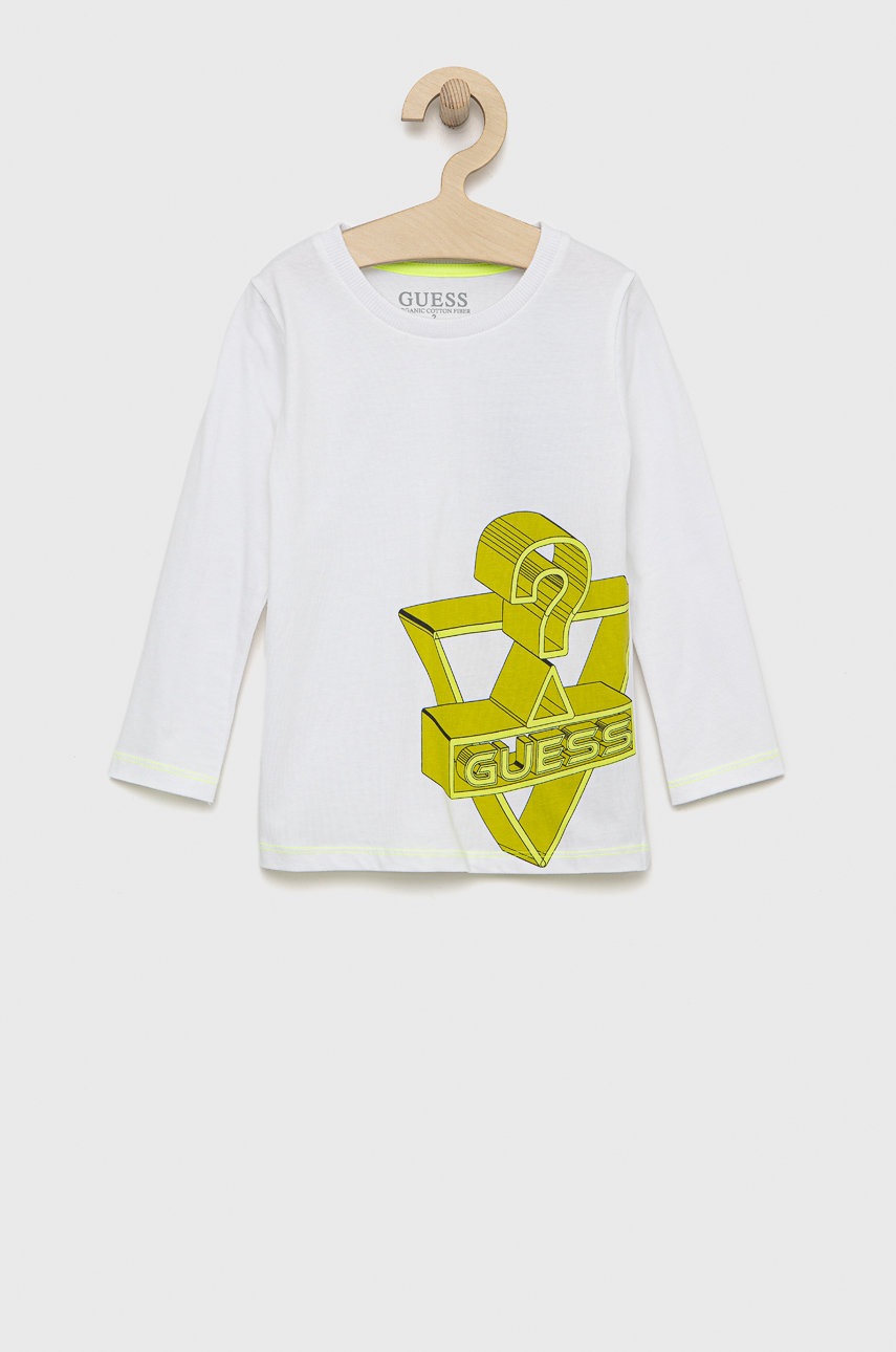 

Детска блуза с дълги ръкави Guess в бяло с принт, Бял