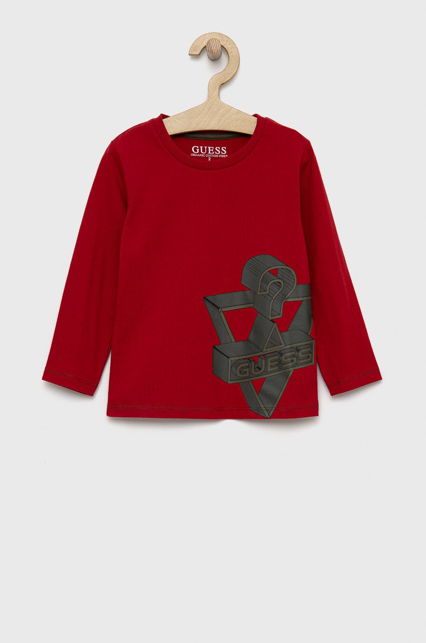 

Детска блуза с дълги ръкави Guess в червено с принт, Червен